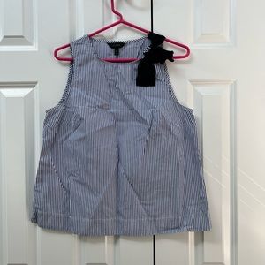 J. Crew blue pinstripe ticking top with black bow